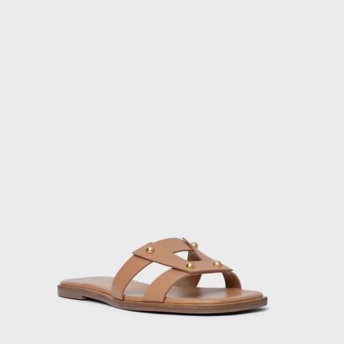 Rasteira Statement Studs Couro Marrom Cookie