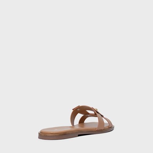 Rasteira Statement Studs Couro Marrom Cookie