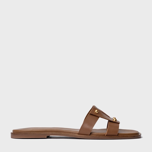 Rasteira Statement Studs Couro Marrom Gingerbread