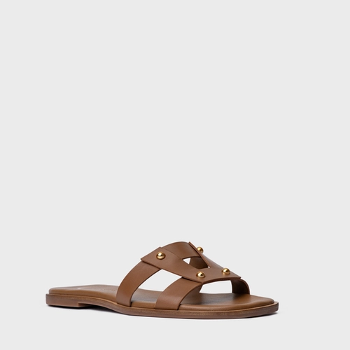 Rasteira Statement Studs Couro Marrom Gingerbread