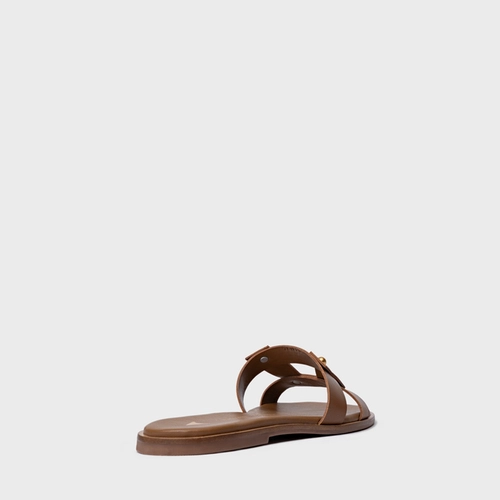 Rasteira Statement Studs Couro Marrom Gingerbread