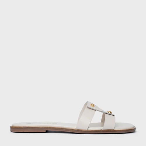 Rasteira Statement Studs Couro Off White Vanilla