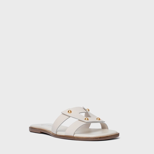 Rasteira Statement Studs Couro Off White Vanilla