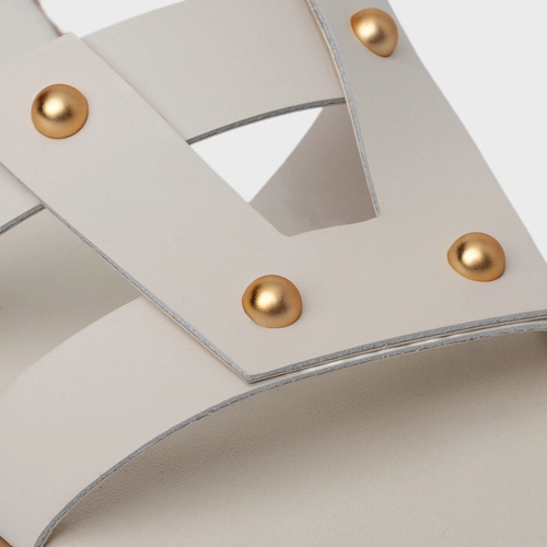 Rasteira Statement Studs Couro Off White Vanilla