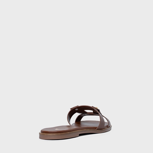 Rasteira Statement Studs Couro Marrom Walnut