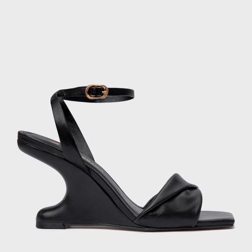 Sandália Twist Anabela Curve Couro Preto