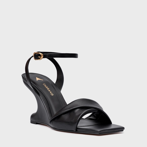 Sandália Twist Anabela Curve Couro Preto