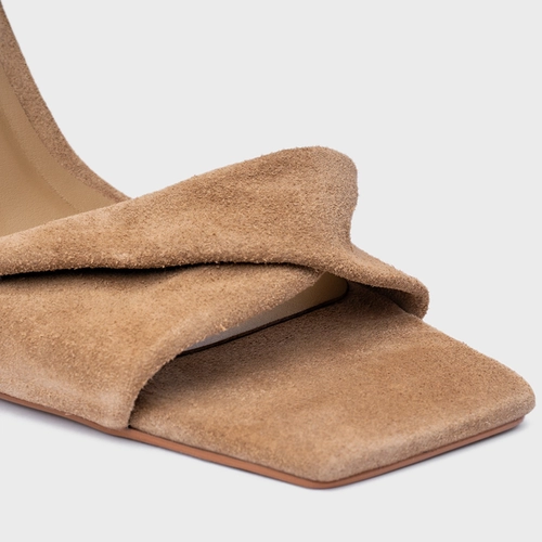 Sandália Twist Anabela Curve Couro Suede Bege Almond
