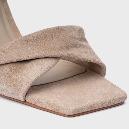 Sandália Twist Anabela Curve Couro Suede Bege Oatmeal