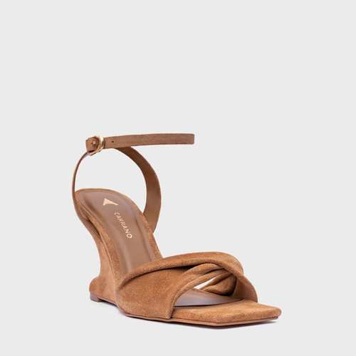 Sandália Twist Anabela Curve Couro Suede Marrom Saddle