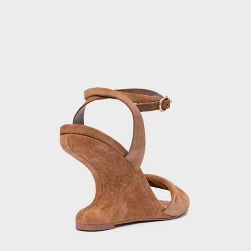 Sandália Twist Anabela Curve Couro Suede Marrom Saddle
