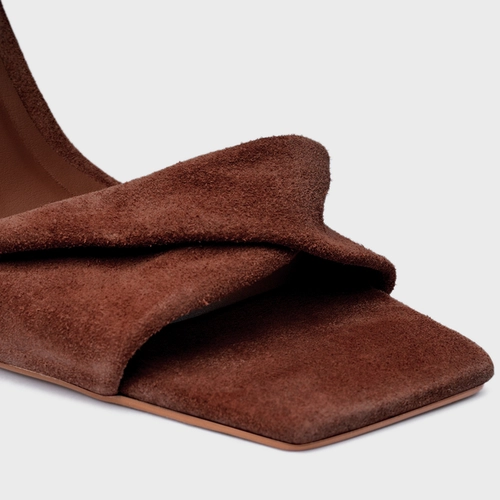 Sandália Twist Anabela Curve Couro Suede Marrom Walnut