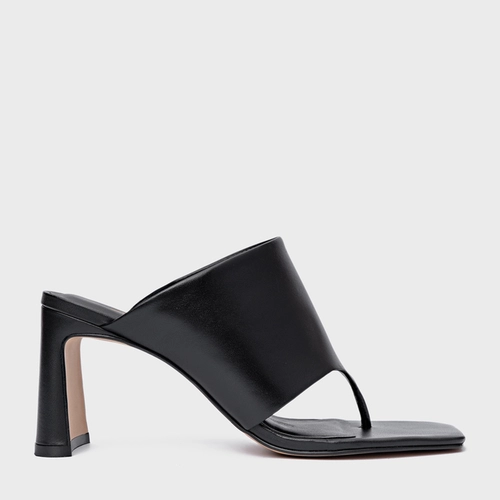 Open Mule Maxi Thong Salto Uno Couro Preto