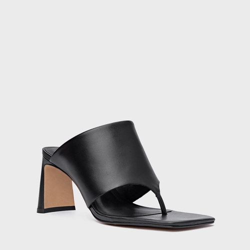 Open Mule Maxi Thong Salto Uno Couro Preto