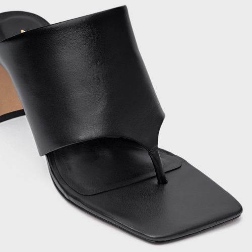 Open Mule Maxi Thong Salto Uno Couro Preto