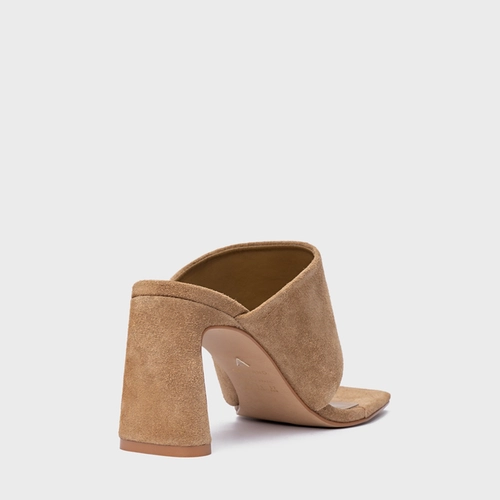 Open Mule Maxi Thong Salto Uno Couro Suede Bege Almond