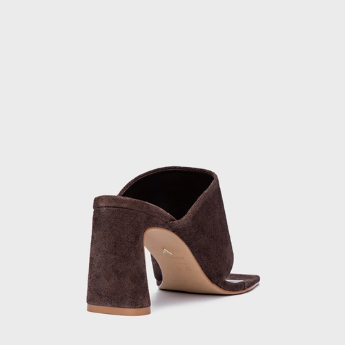 Open Mule Maxi Thong Salto Uno Couro Suede Marrom Ganache