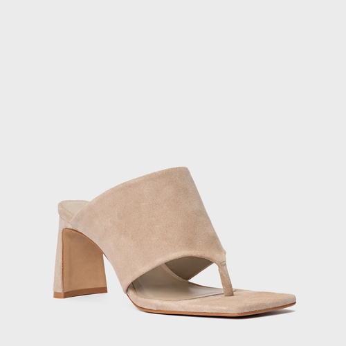 Open Mule Maxi Thong Salto Uno Couro Suede Bege Oatmeal
