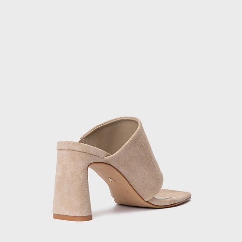 Open Mule Maxi Thong Salto Uno Couro Suede Bege Oatmeal