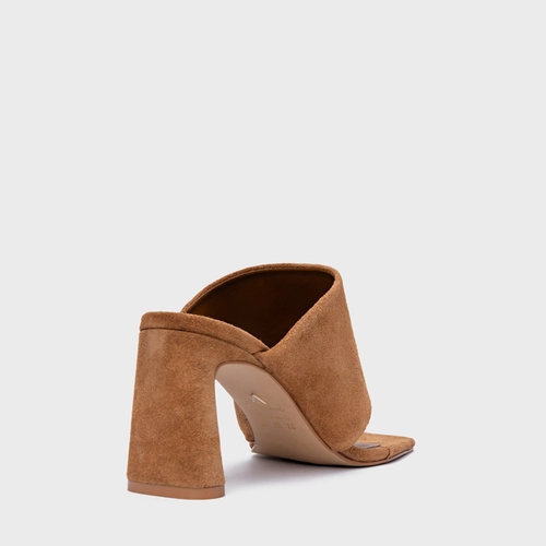 Open Mule Maxi Thong Salto Uno Couro Suede Marrom Saddle