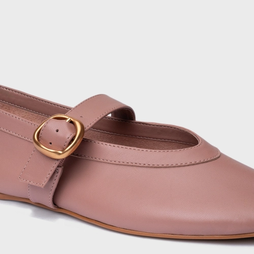 Sapatilha Essential Fivela Couro Rosa Ballet