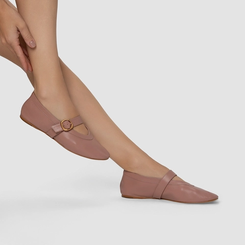 Sapatilha Essential Fivela Couro Rosa Ballet