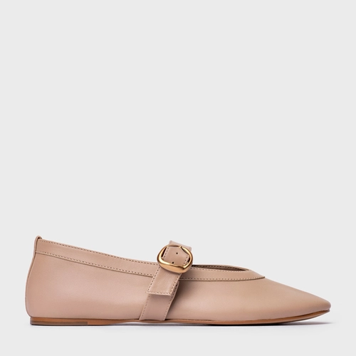 Sapatilha Essential Fivela Couro Bege Beaver