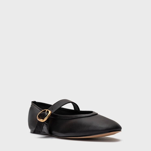 Sapatilha Essential Fivela Couro Preto