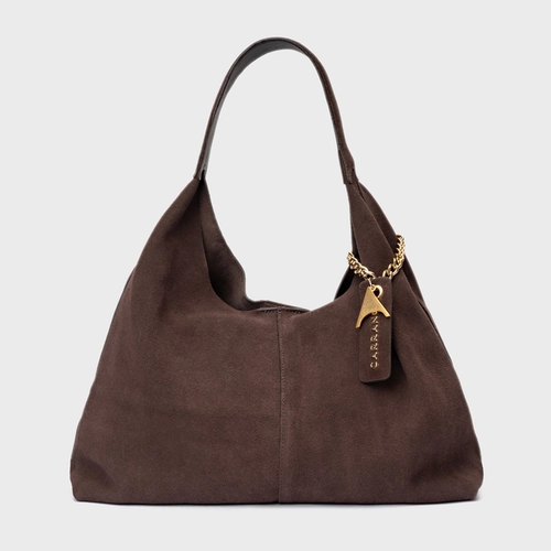 Bolsa Hobo Kendall Grande Couro Suede Marrom Ganache