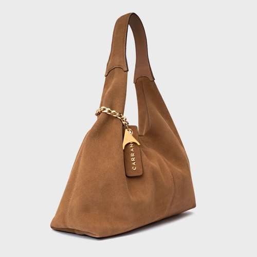 Bolsa Hobo Kendall Grande Couro Suede Marrom Saddle