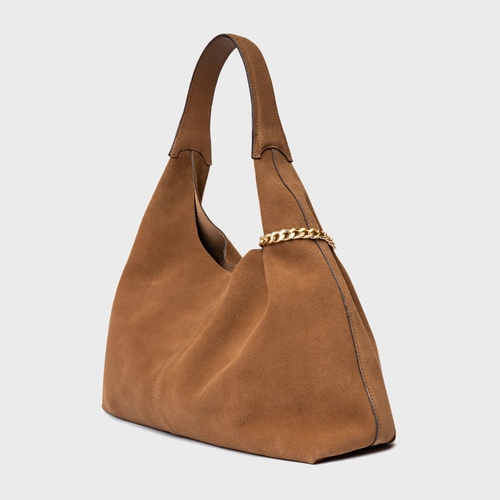 Bolsa Hobo Kendall Grande Couro Suede Marrom Saddle