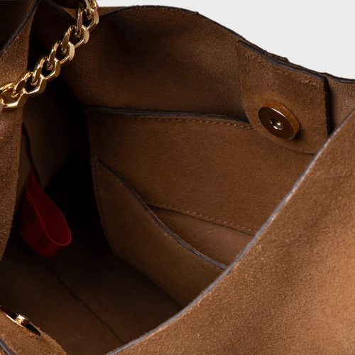 Bolsa Hobo Kendall Grande Couro Suede Marrom Saddle