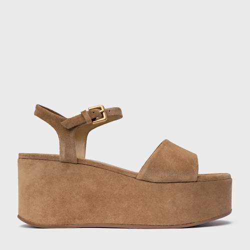 Sandália Timeless Plataforma Couro Suede Bege Almond