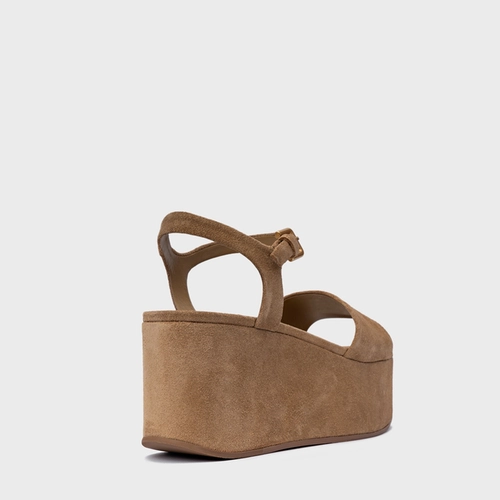 Sandália Timeless Plataforma Couro Suede Bege Almond