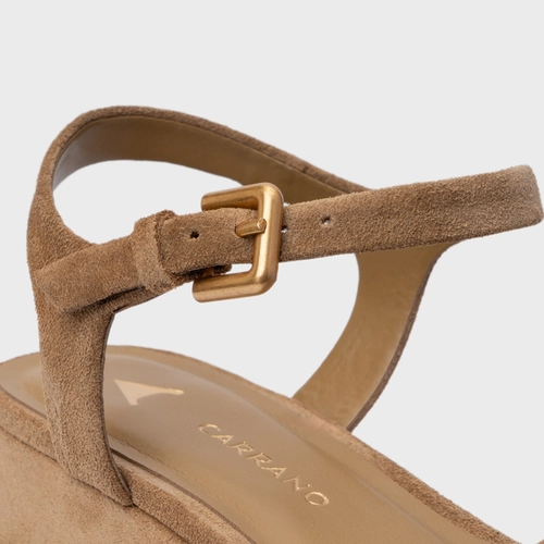 Sandália Timeless Plataforma Couro Suede Bege Almond