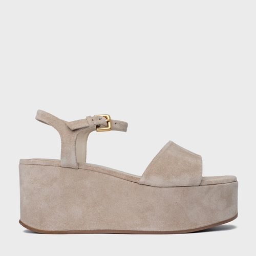 Sandália Timeless Plataforma Couro Suede Bege Oatmeal