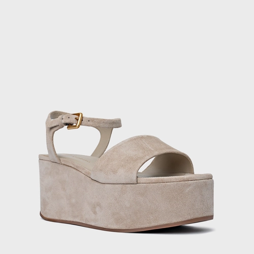 Sandália Timeless Plataforma Couro Suede Bege Oatmeal