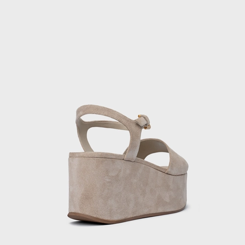 Sandália Timeless Plataforma Couro Suede Bege Oatmeal
