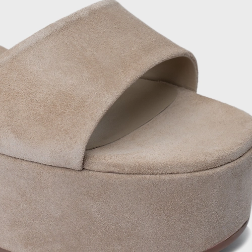 Sandália Timeless Plataforma Couro Suede Bege Oatmeal