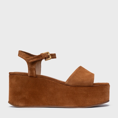 Sandália Timeless Plataforma Couro Suede Marrom Saddle