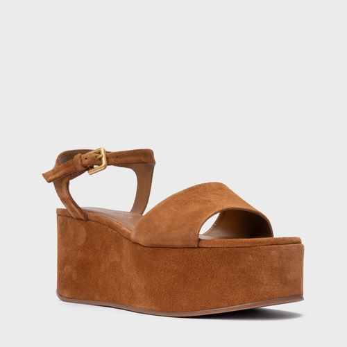 Sandália Timeless Plataforma Couro Suede Marrom Saddle