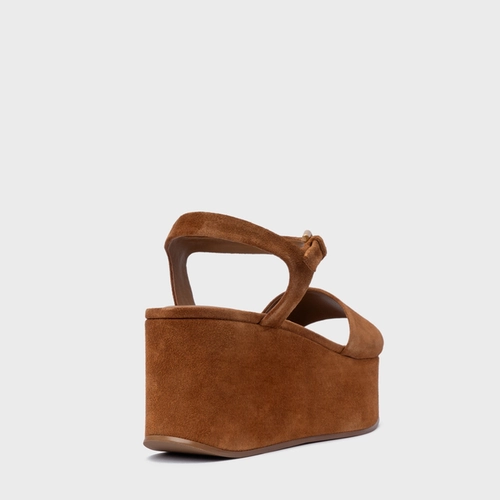 Sandália Timeless Plataforma Couro Suede Marrom Saddle