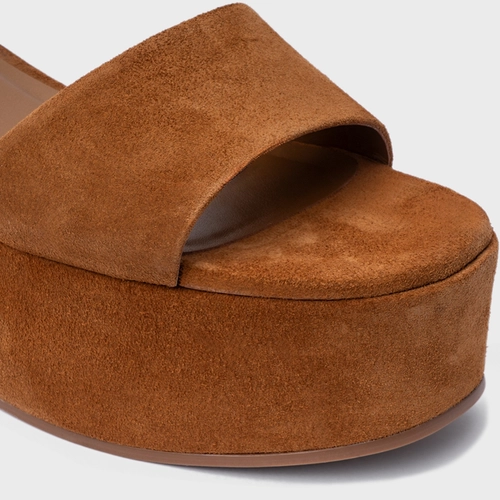 Sandália Timeless Plataforma Couro Suede Marrom Saddle