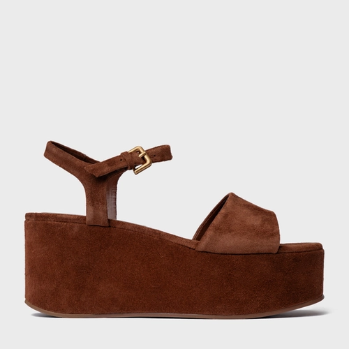 Sandália Timeless Plataforma Couro Suede Marrom Walnut
