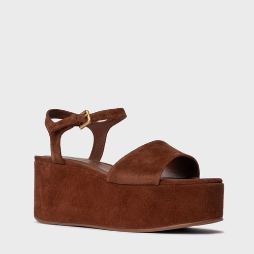 Sandália Timeless Plataforma Couro Suede Marrom Walnut