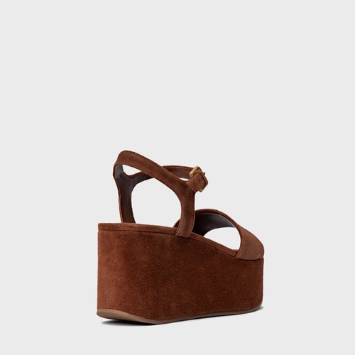 Sandália Timeless Plataforma Couro Suede Marrom Walnut
