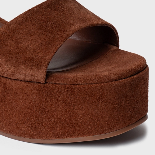 Sandália Timeless Plataforma Couro Suede Marrom Walnut