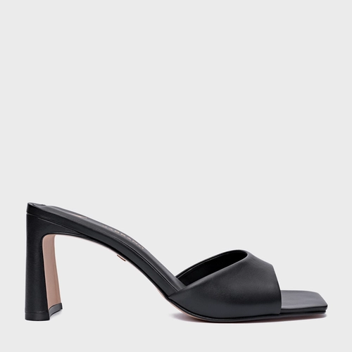 Open Mule Timeless Salto Uno Couro Preto