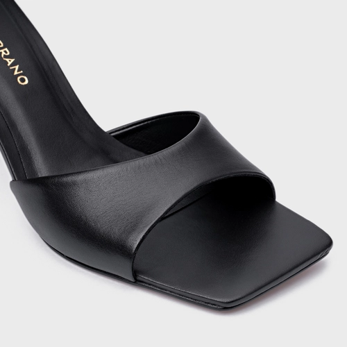 Open Mule Timeless Salto Uno Couro Preto