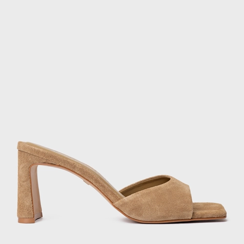 Open Mule Timeless Salto Uno Couro Suede Bege Almond